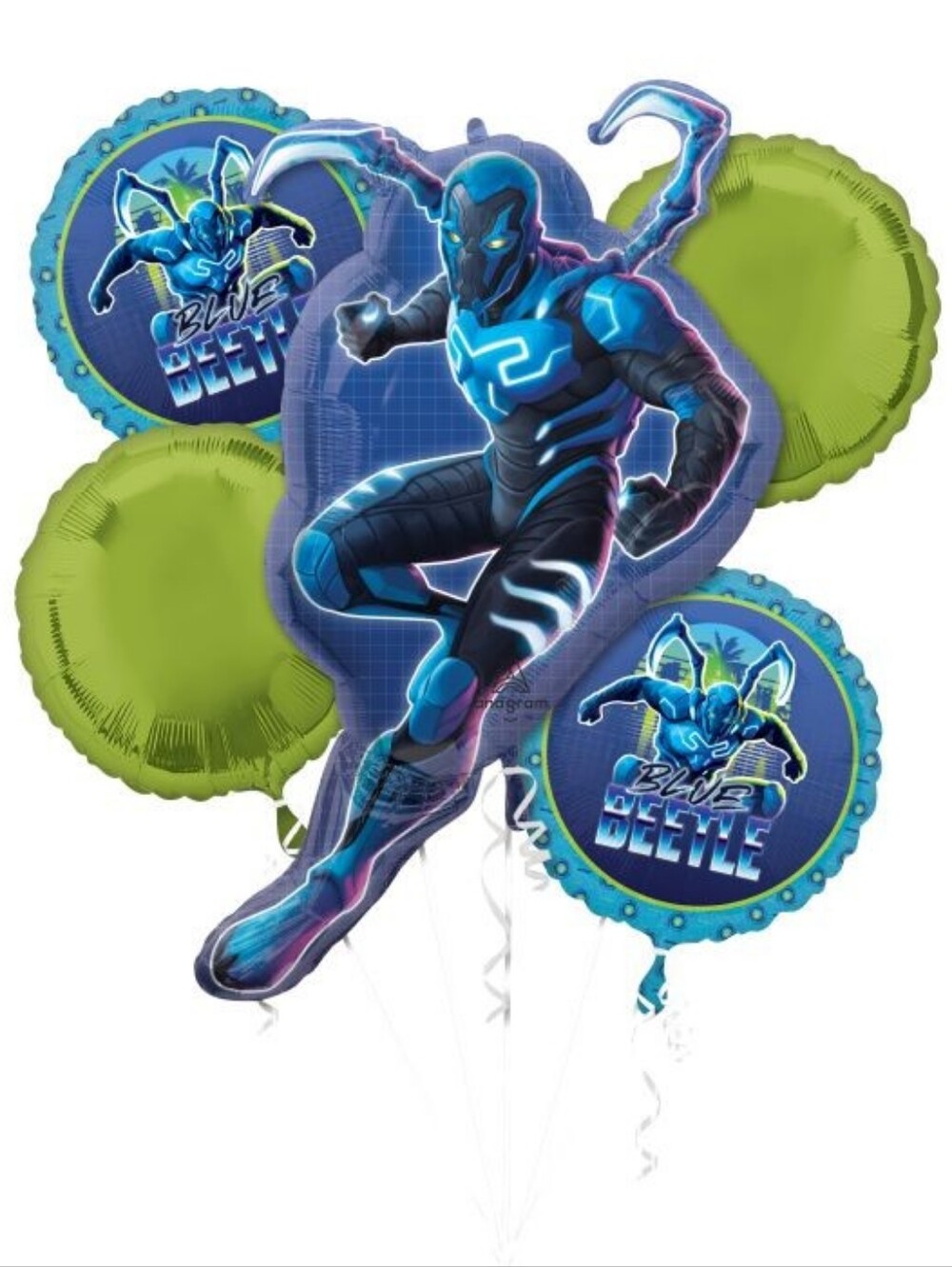 Blue Beetle Foil Balloon Bouquet - Blue and Lime by Unknown Brand